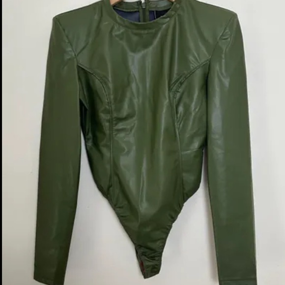 adidas x IVY PARK Green Faux-Leather Bodysuit - Picture 3 of 3
